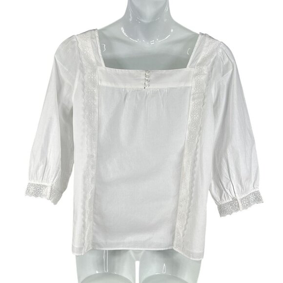 NWT Talbots Plus X US 16W Shadow Stripe Top White Blouse Lace Trim Minimalist - Picture 2 of 16